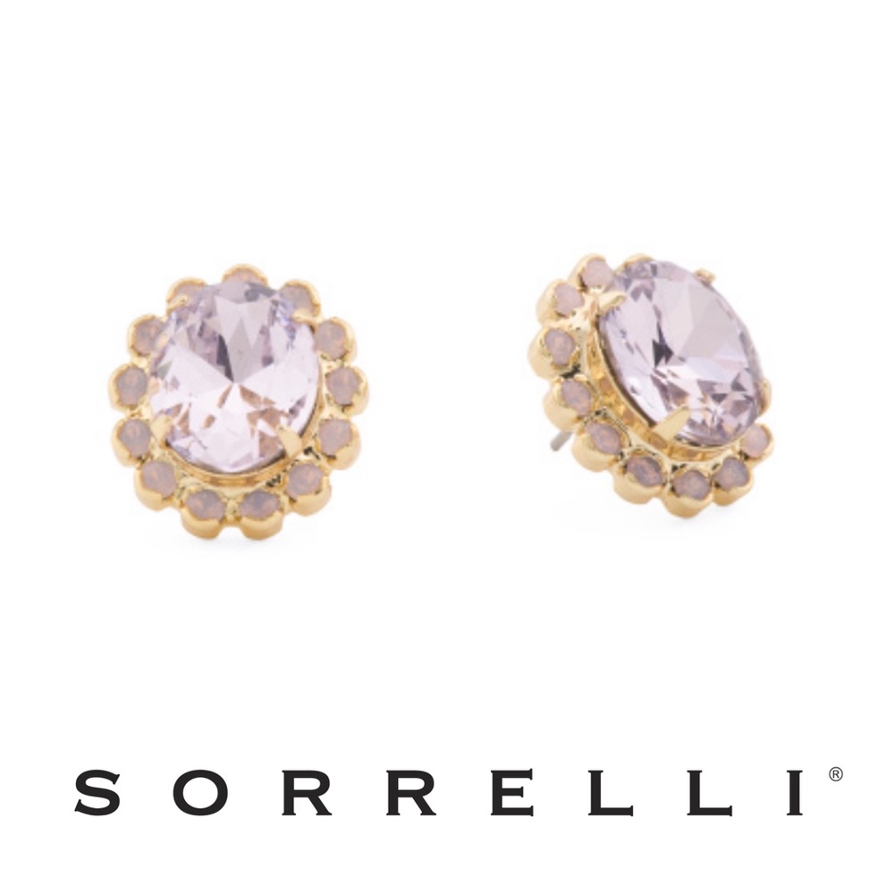 Sorrelli Halo Oval Crystal Stud Earrings in Crystal Rose NWT